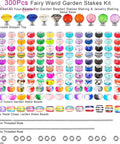 300 Piece Killer Quality Fairy Garden Stake Kit With Brilliant Crystal Diamond Tops And Stainless Steel Threaded Rods showing colorful beads and metal rods.