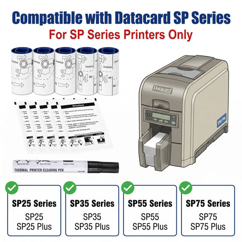 Keep Your Card Printer Slick And Fresh With This Top Shelf Maintenance Rig Packing Five ACR-DB Adhesive Rollers, Five No Fuss Cleaning Cards, And One Precision Wiper Tool For Flawless Sp35 55 75 Series Runs with Datacard SP printer.