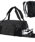 Mens Gym Bag With Shoes Compartment And Wet Pocket Convertible Duffle Bag And Backpack Waterproof Sports Bag Black with sneakers