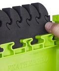 Knockout Replacement Eva Foam Feathers For Featherboards 2 Pack Heavy Duty, hands holding EVA foam pads with green base.