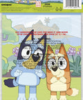 Bluey Themed Goodie Bags For Party Favors, 16 Pack, featuring Bluey characters with warning text on the transparent bag.