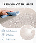 Close-up of water-resistant Olefin fabric being wiped, used for 8-Piece Thick 6 Inch Outdoor Cushion Set For Patio Furniture
