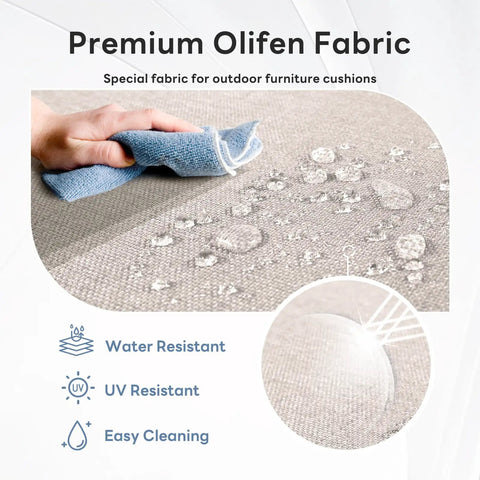 Close-up of water-resistant Olefin fabric being wiped, used for 8-Piece Thick 6 Inch Outdoor Cushion Set For Patio Furniture