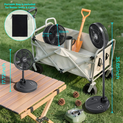 Foldable 10 Inch Oscillating Fan With 20000mAh Battery All In One Remote And Timer Height Adjustable Portable Standing Fan Outdoors