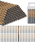 Top Tier One Eighth Inch HSS Drywall Router Bits Fifty Piece Builder Pack with precision guide point tips in a neat arrangement.