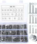 304 Stainless Steel Hex Bolts Nuts And Washers Kit With 496 Pieces, Metric M4 M5 M6 Assortment in plastic storage box