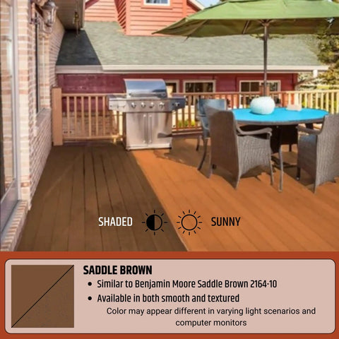 10x Tougher Deck Coating That Will Not Peel Or Crack Flexible Urethane Sealant For Wood Concrete And Plywood Textured Saddle Brown Finish Waterproof And Stain Resistant 1 Gallon