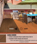 Comparison of shaded and sunny areas with Polyurethane Deck Coating That Is Ten Times Stronger Than Traditional Deck Paint And Stain, Flexible Waterproof Sealant For Wood Concrete And Plywood, Smooth Saddle Brown Finish, One Gallon.