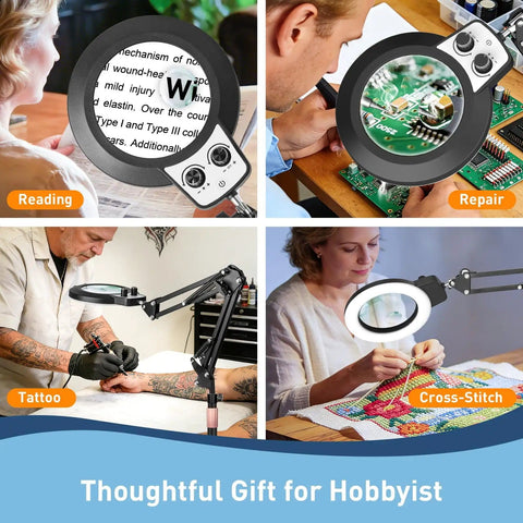 Pro Grade Floor Magnifying Lamp With Light And Stand 30x 12x Magnification for reading, repair, tattoo, cross-stitch tasks.