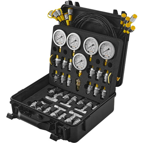 Hydraulic Pressure Test Kit With Five Gauges Thirteen Test Couplings Fourteen Tee Connectors Five Test Hoses And Tough Carrying Case