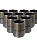 Three Quarters Inch Black Steel Pipe Nipples Set Ten Pack Pro Grade Heavy Duty Industrial Malleable Iron Pipes For Do It Yourself Furniture And Black Pipe Shelving Pre Cut Threaded Close Nipples For Easy Build And Stylish Home Projects, showing ten close nipples.