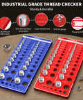 68-piece nut and bolt thread checker boards, blue and red, with 26 standard + 26 metric gauges and 16 drill bit gauges.