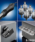 750 Watt Hot Air Rework Station With 3 Temp Presets, nozzles, nozzle holder, and brushless vortex fan components