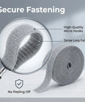 Close-up on Adjustable Reusable 5M Hook and Loop Cable Ties for Quick Cord Management, showing micro hooks and loop fabric in gray.