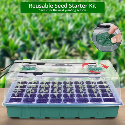 Seed Starter Tray With Grow Light And Digital Controller 80 Cell Germination Kit With Humidity Dome No Fuss Easy Setup