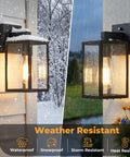 Two Pack Dusk To Dawn Outdoor Wall Lanterns With Automatic Sensor For Front Porch And Garage Waterproof Black Exterior Lights, weather resistant.