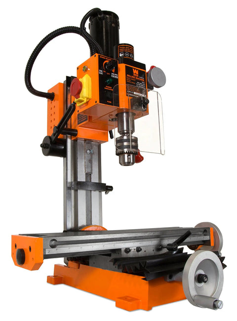 Compact Benchtop Milling Machine With R8 Taper, Variable Speed 100 To 2500 RPM, 4.5A Single Phase Power, side view