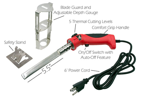 Heavy Duty 150 Watt Hot Knife With 5.5 Inch Blade For Fast Clean Cuts In Foam And More Heats To 975 Degrees Fahrenheit, accessories shown