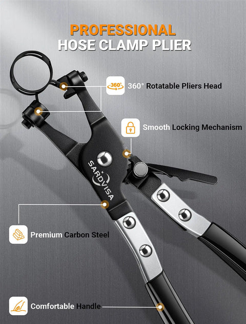 Heavy Duty Hose Clamp Pliers With Locking Gear And Black Non Slip Handle For Easy Removal And Installation Of Clamps