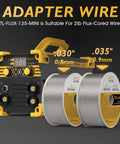 3 In 1 Gasless Flux Core MIG Welder 110V With LCD Display Inverter shown with 0.030 and 0.035 flux core wire spools.
