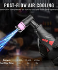 Close-up of Plasma Cutter STC550P 55 Amp Pilot Arc Dual Voltage with red handle and blue plasma arc in action