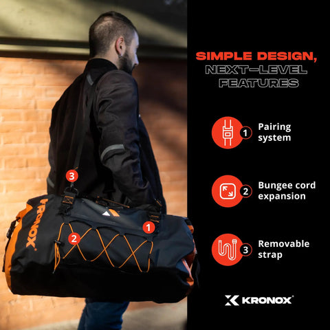 Person carrying 60L Waterproof Motorcycle Dry Bag Duffle For Travel And Adventure Gear Dirt Bike Luggage IPX6 Black with straps