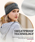 Woman wearing Comfy Sleep Headphones Wireless Headband With Bluetooth 5 Point 4 And Ultra Thin HD Stereo Speakers 3 In 1 in grey