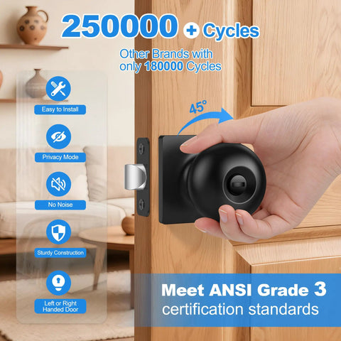 10 Pack Matte Black Privacy Door Knobs With Keyless Interior Locks For Bedrooms And Bathrooms ANSI Grade 3 Certified