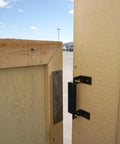 AM3 RM100C Magnet Catch Industrial Type with Mounting Holes on Outdoor Wooden Gate, Powder Coated Black Finish