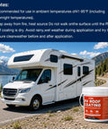 MS Polymer RV Roof Sealant 1 Gallon Coating White Waterproof Roof Sealant next to motorhome outdoors