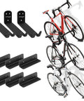 Wall Mounted Bike Pedal Hook Rack For Indoor Storage And Garage Organization With Tire Brackets, holds three bikes vertically at 45-degree angle