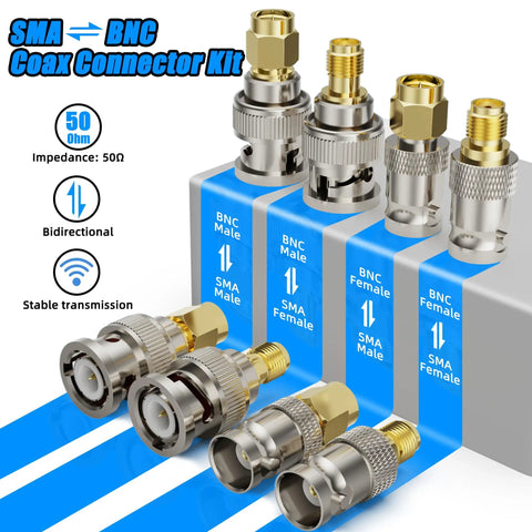 BNC To SMA Adapter Kit Gold Plated 50 Ohm Radio Antenna Adapter For SDR CCTV Ham Radio, SMA To BNC Female To Female