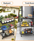 Outdoor Grill Cart With 3 Tier BBQ Prep Table On Wheels, Rolling Outdoor Kitchen Stand, used in backyard and tools room