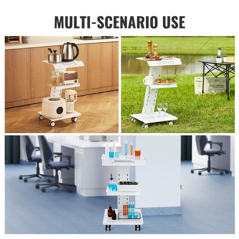 Rolling Lab Cart With Built In Socket 3 Tier Metal Trolley On Swivel Wheels Heavy Duty Lab Organizer in various settings