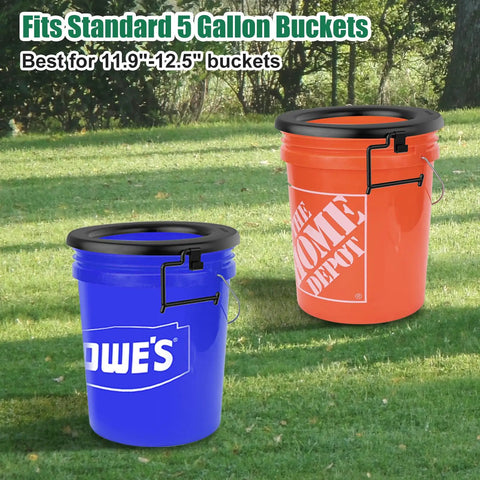 No Sweat Snap On Portable Toilet Seat For 5 Gallon Buckets camping pail cover fits standard blue and orange 5 gallon buckets outdoors.