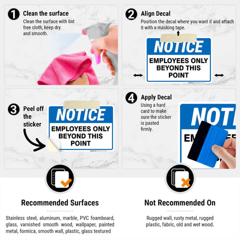 Heavy Duty Reflective Aluminum Employees Only Sign Real Deal Staff Access Warning Plate application steps on clean surfaces