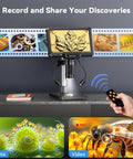 7 Inch LCD Digital Soldering Microscope With Remote And Side Lights High Clearance Stand For DIYers And Tweezers Access 1080P Live View For Precise Microsoldering On Tiny PCBs; 7-inch LCD display and remote control