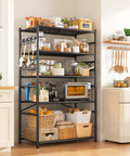 Heavy Duty 5 Tier Metal Shelving Rack With 1000Lbs Capacity 72In High 36In Wide 12In Deep 4 Side Hooks Black Ultra Versatile Garage Kitchen Bath Storage Organizer For Max Vertical And Corner Space in kitchen with stored cookware and appliances