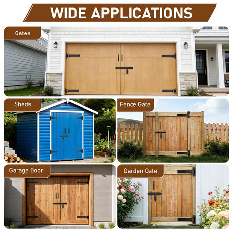 Wide applications of Beefy Heavy Duty Gate Hinges 1000 Pounds Capacity With Built In Ball Bearings 13 Inch for gates, sheds, fences.
