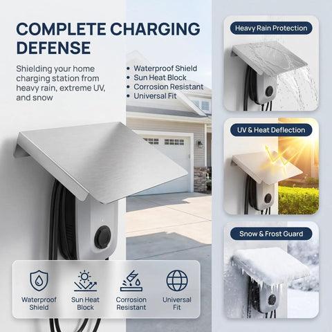 Heavy Duty Stainless Steel EV Charger Protector Weatherproof Housing For Outdoor Charge Points with UV and rain protection.