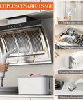 Premium Handheld Steam Cleaner For Crushing Gnarly Messes Off Tile Floors Kitchen Counters Car Interiors And Stubborn Bathroom Residue Quick Heat Up White in use cleaning various surfaces like kitchen hood and countertops.