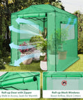 8x6 Portable Walk In Greenhouse Pop Up Indoor Outdoor Garden Shelter Kit With Zippered Doors And Windows PE Cover Clear Green
