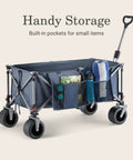 XL Collapsible Wagon Heavy Duty 400 Lb Capacity With 50 Gallon Utility Cart All Terrain Wide Base Wheels One Pull Folding Design Removable Wheels And Ergonomic Handle Blue with built-in storage pockets