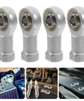 Top Tier 4 Pack M10x1.25 Fish Eye Rod End Bearings With Smooth Internal Thread showing metal joints for machinery linkage.