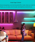 Under Cabinet LED Strip Lights Dope RGB Color Changing With Dimmable White in cozy living room with app control by phone