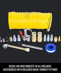 20 Piece Air Compressor Accessory Kit with Recoil Hose, Tire Inflator, Blow Gun, Brass Quick Connect Fittings and More