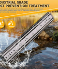 Beefy Heavy Duty Drawer Slides 500 Lb Capacity Full Extension Ball Bearing Side Mount Rails For Tool Boxes, shown with rust prevention