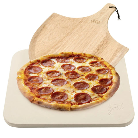 Rectangular Pizza Stone For Oven And Grill With Free Wooden Peel, Extra Large 15 By 12 Inch Cordierite Stone For Crispy Pizza