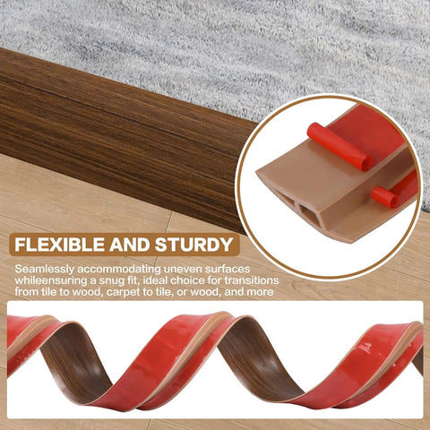 Floor Transition Strip Self Adhesive Edge Reducer For Laminate Carpet And Tile Vinyl Door Threshold Ramp Doorway Edge Trim Overlap Edge Reducer Brown Wood Grain Finish 0.2 To 0.4 Inch 6.6 Feet