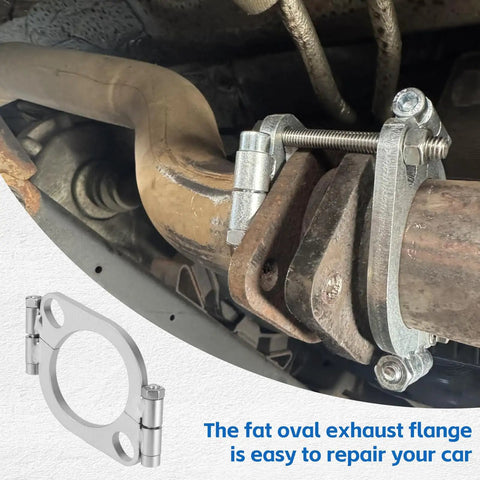 3.0 Inch Split Exhaust Flange Repair Kit 2 Pack with flat split flange attached to car exhaust pipe with bolts